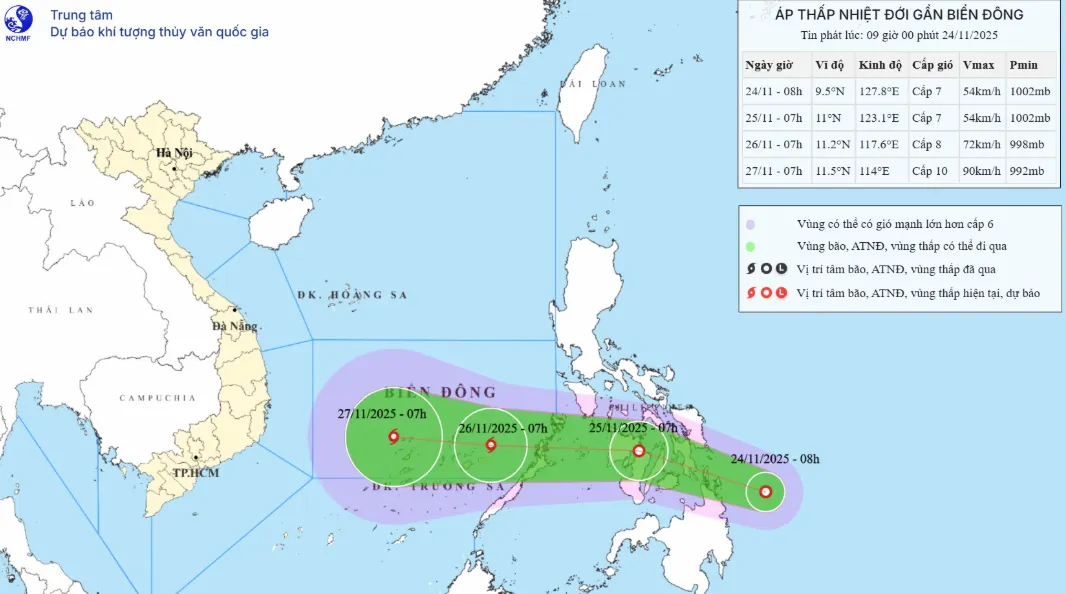 Áp thấp nhiệt đới xuất hiện gần Biển Đông, khả năng mạnh lên thành bão